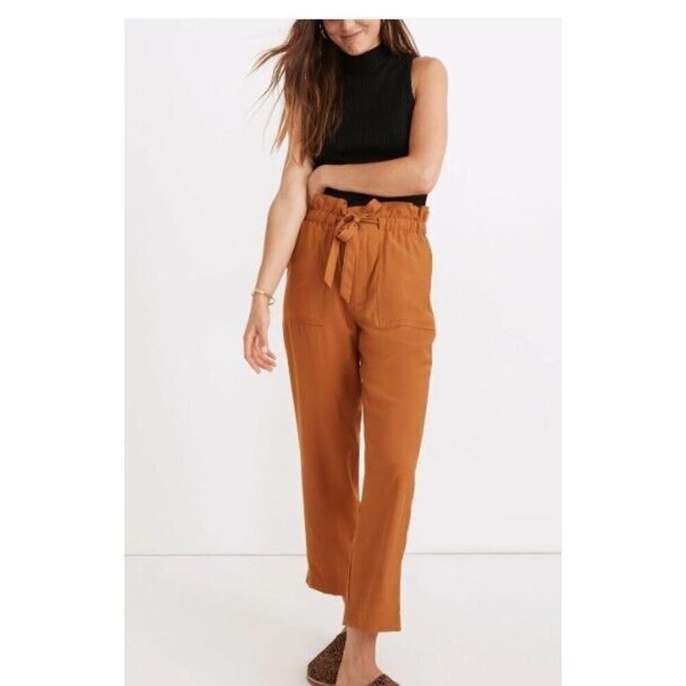 Madewell Pants M Dunaway Paperbag Brown Tie Waist High Rise Relaxed Fit AN843